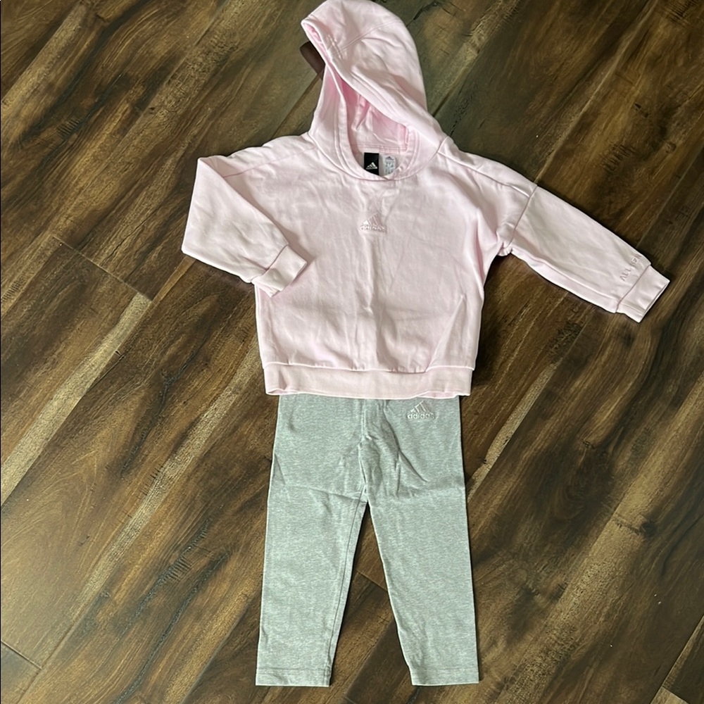 Adidas toddler girl ALL SZN pink hoodie and grey leggings set (18-24 months)